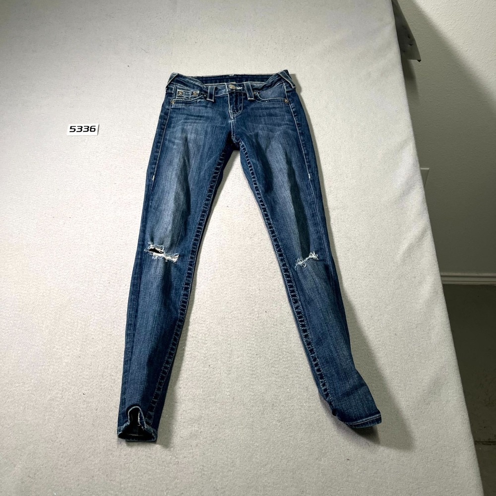 True Religion World Tour Jeans Womens 26 Blue Denim Distressed Straight Leg‎